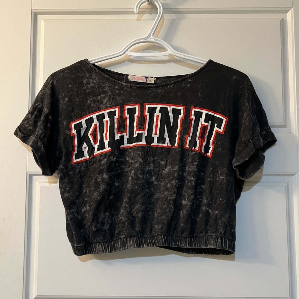 Ardene shirt sleeve tee crop top scrunch waist